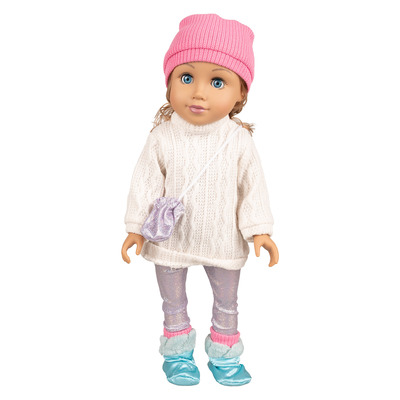 Poup&eacute;e de mode - Pull ample avec leggings paillet&eacute;s, Blanc