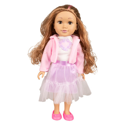 Poup&eacute;e de mode - Rose &agrave; paillettes avec manteau &agrave; fourrure