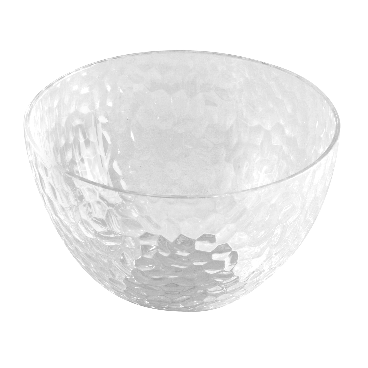 Premium hammered plastic serving bowl, clear, 9.8"