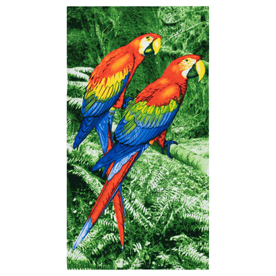 Premium ultra soft velour beach towel - Jungle parrots