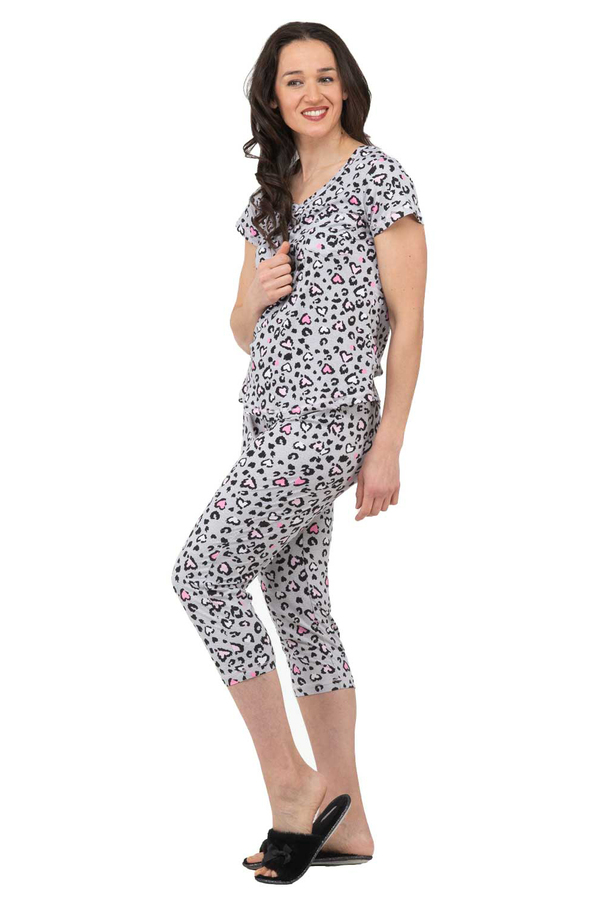 Printed 2-piece capri pajama set, grey hearts, extra large (XL)