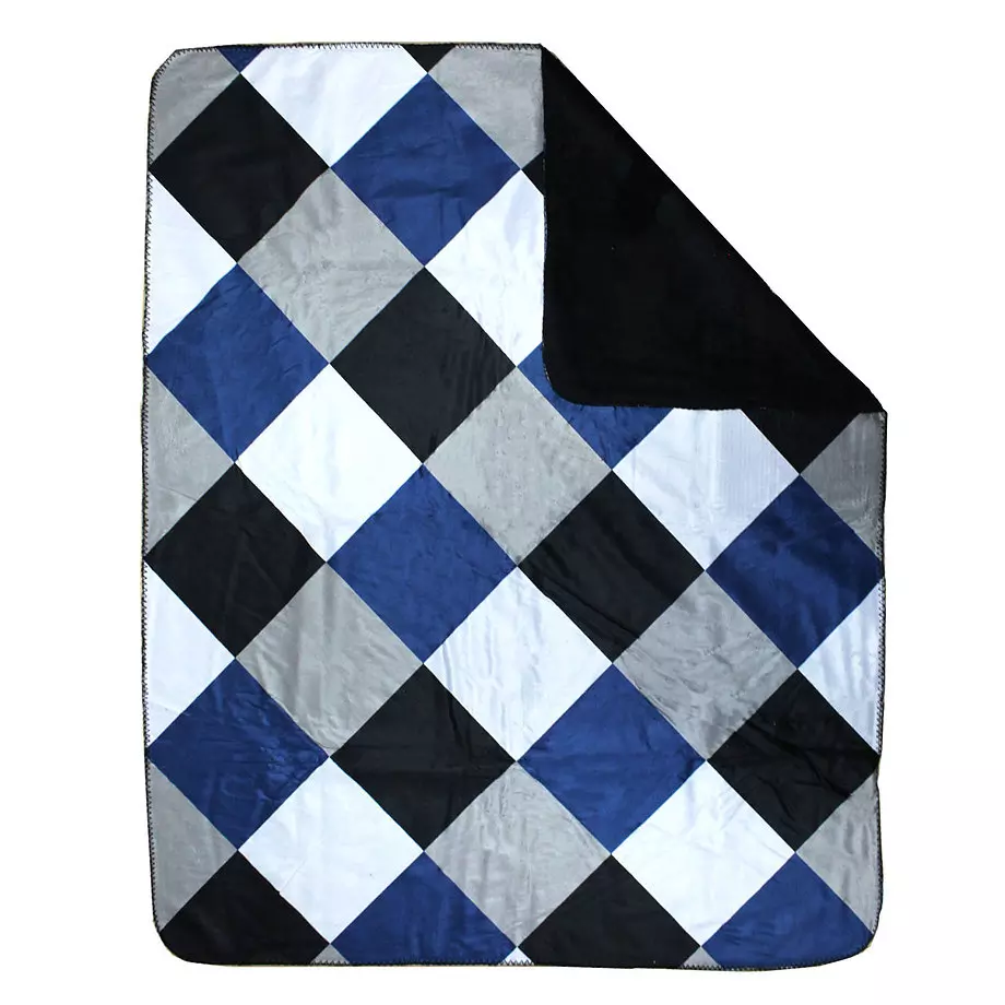 Printed checkered throw, 50"x60", blue