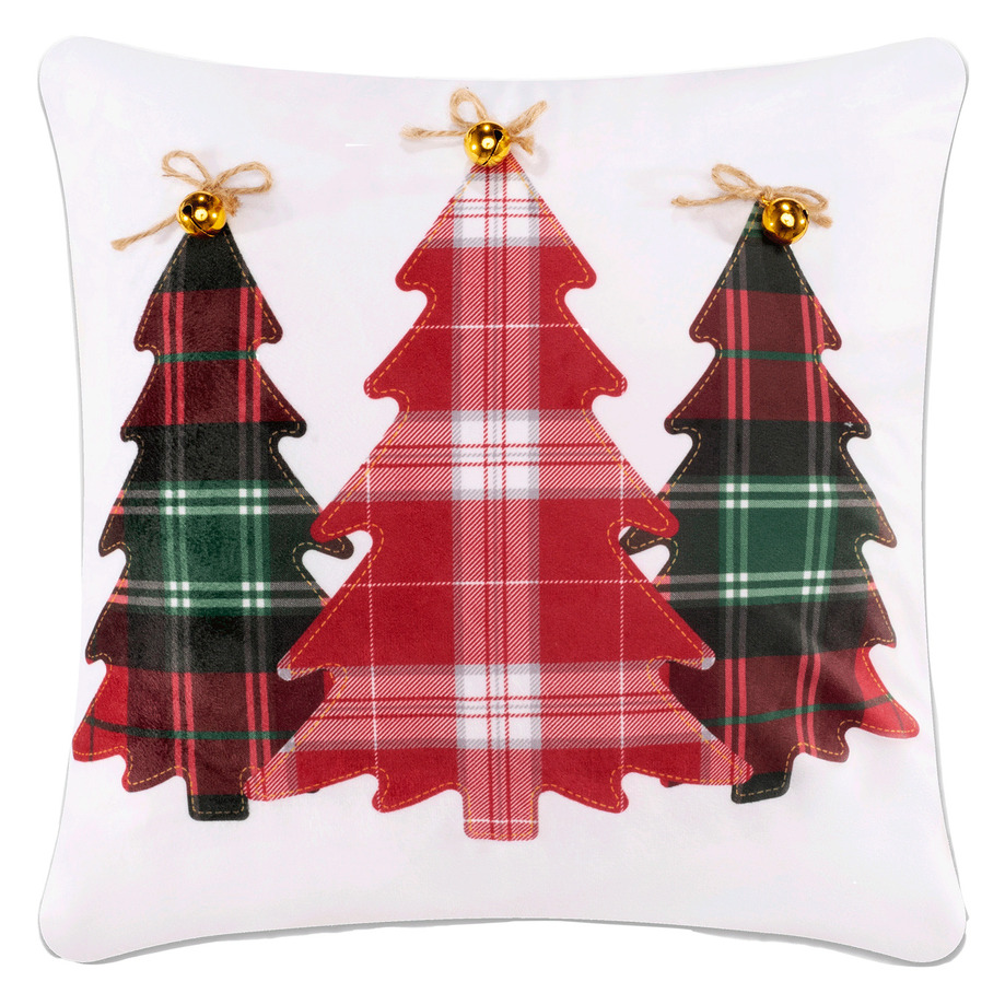 Printed cushion with 3D elements, 17"x17" - Christmas trees