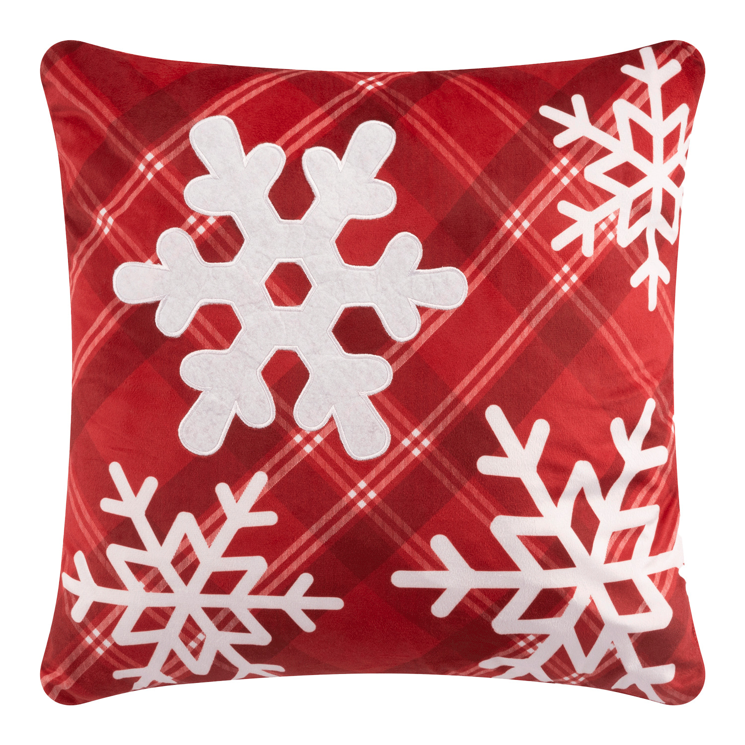 Printed cushion with 3D elements, 17"x17" - Snowflakes