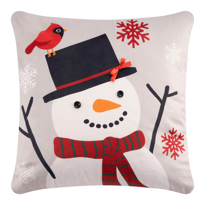 Printed cushion with 3D elements, 17"x17" - Snowman