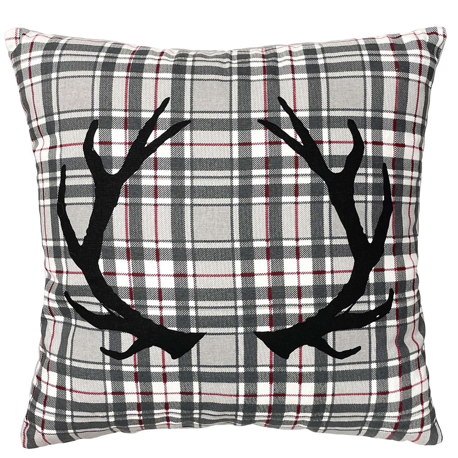 Printed decorative cushion, 16"x16" - Antlers and plaid