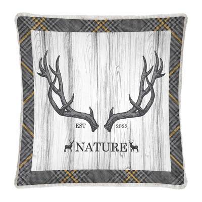 Printed decorative cushion, 17"x17" - Antlers and plaid