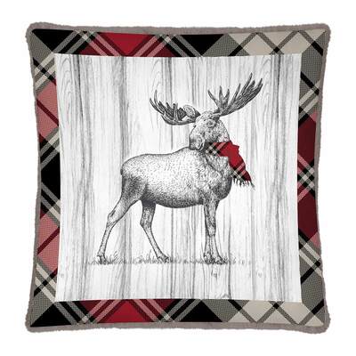 Printed decorative cushion, 17"x17" - Christmas elk plaid,
