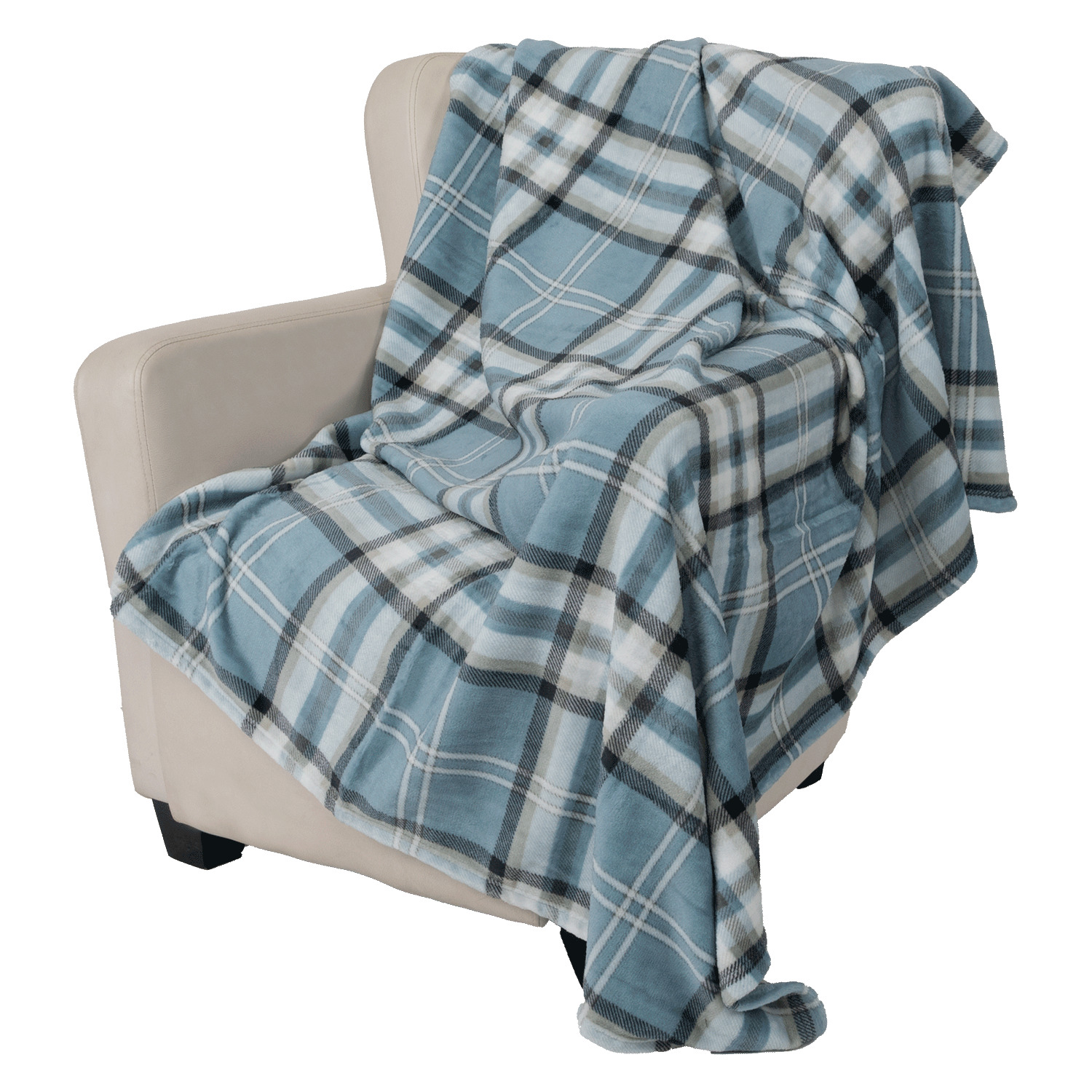 Printed flannel throw - Blue plaid