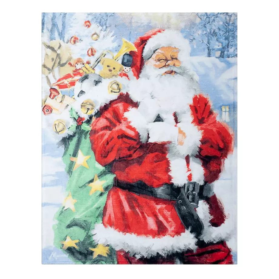 Printed micro mink throw, large Santa Claus, 48"x60"