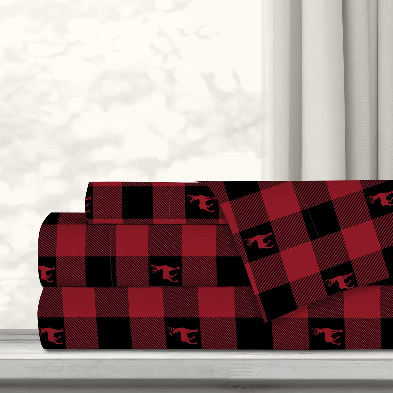 Printed microfiber sheet set - Red plaid