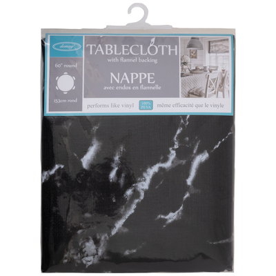 Printed PEVA tablecloth with flannel backing - Black marble