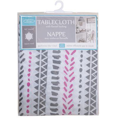 Printed PEVA tablecloth with flannel backing - Tribal pink