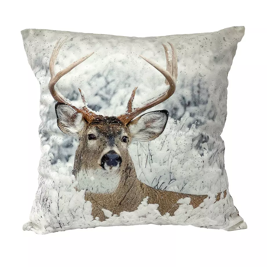 Printed photoreal cushion, 17"x17", moose in snow