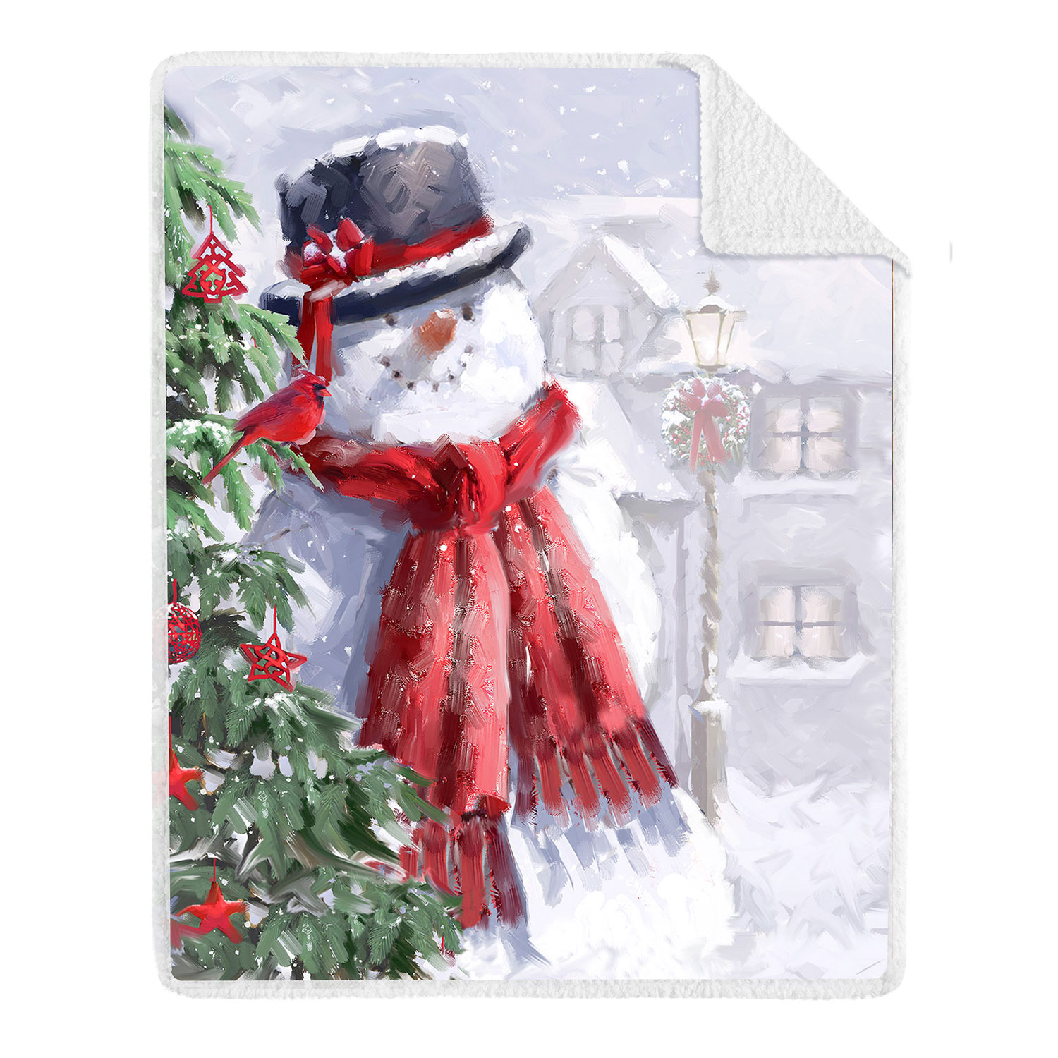 Printed photoreal throw with sherpa backing, 48"x60" - Snowman