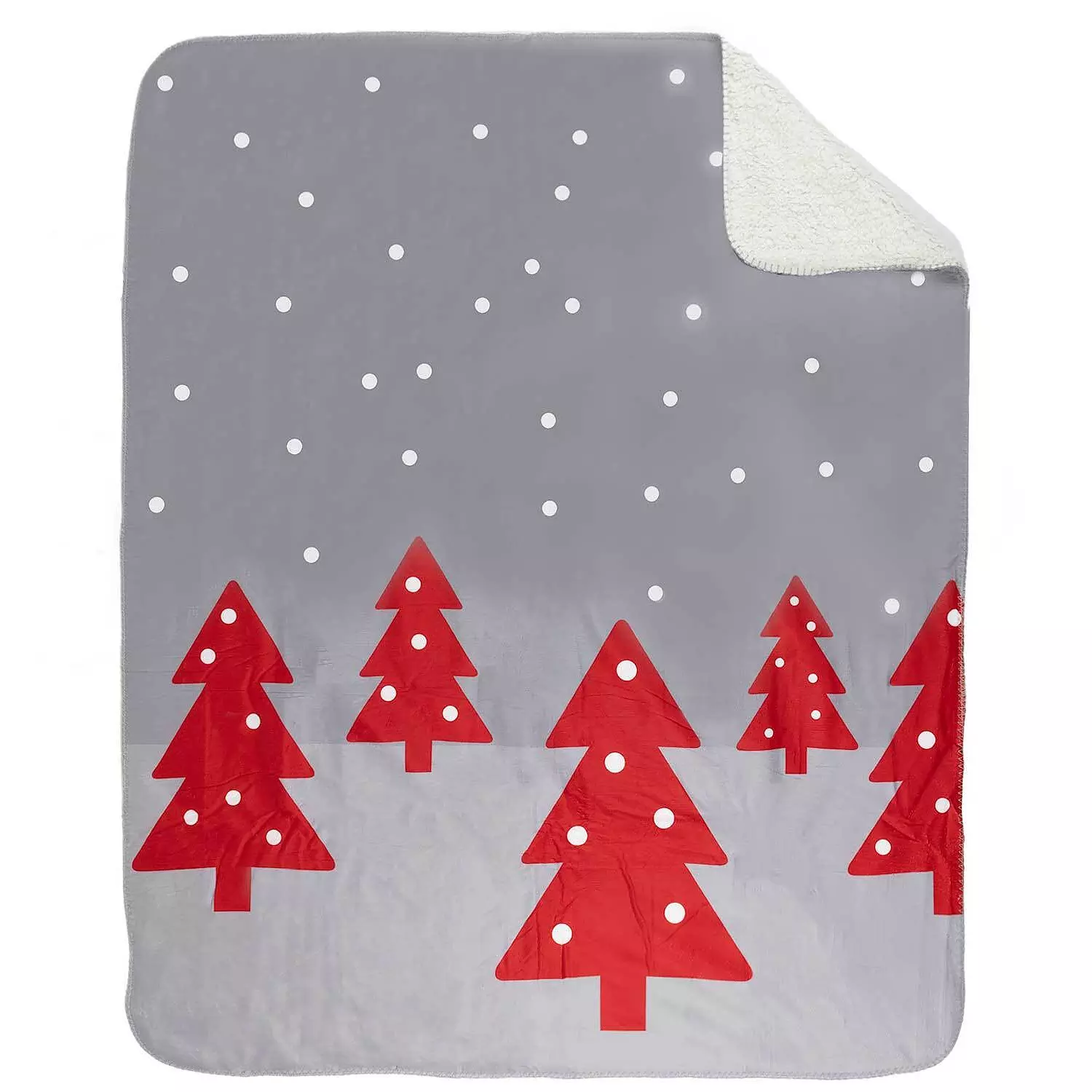 Printed throw with sherpa backing, red Christmas trees, 50"x60"