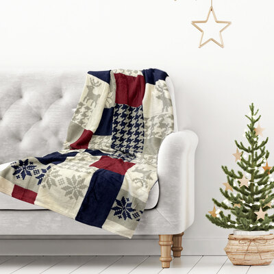 Printed winter throw, 50"x60" - Winter patchwork