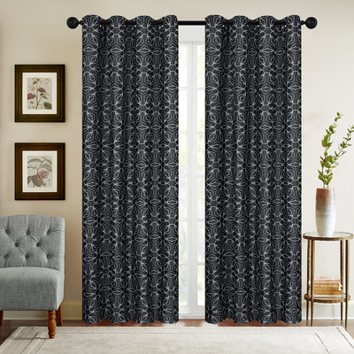 PRISMO - Woven jacquard panel with metal grommets, 54"x84" - Black