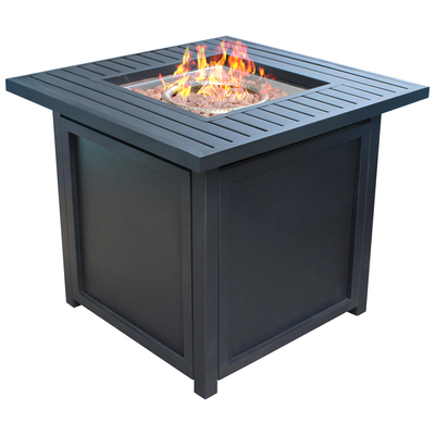 Propane gas outdoor fire pit table with slat top