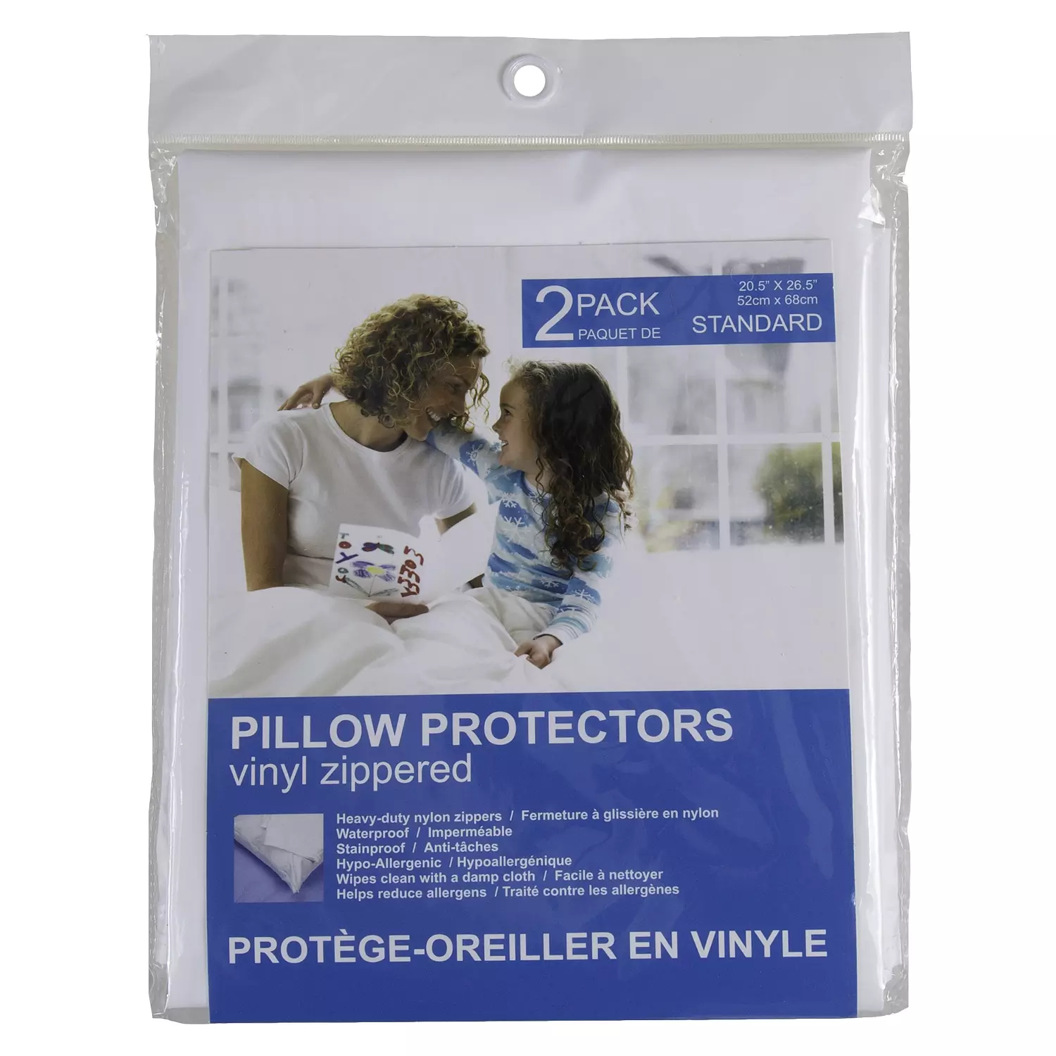 Protège-oreillers, fermeture à glissière en vinyle, standard, paq