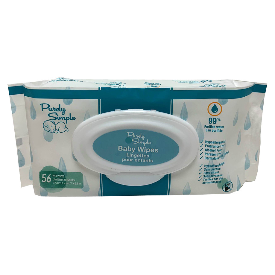 Pure Simple baby wipes with pop-top lid, pk. of 56
