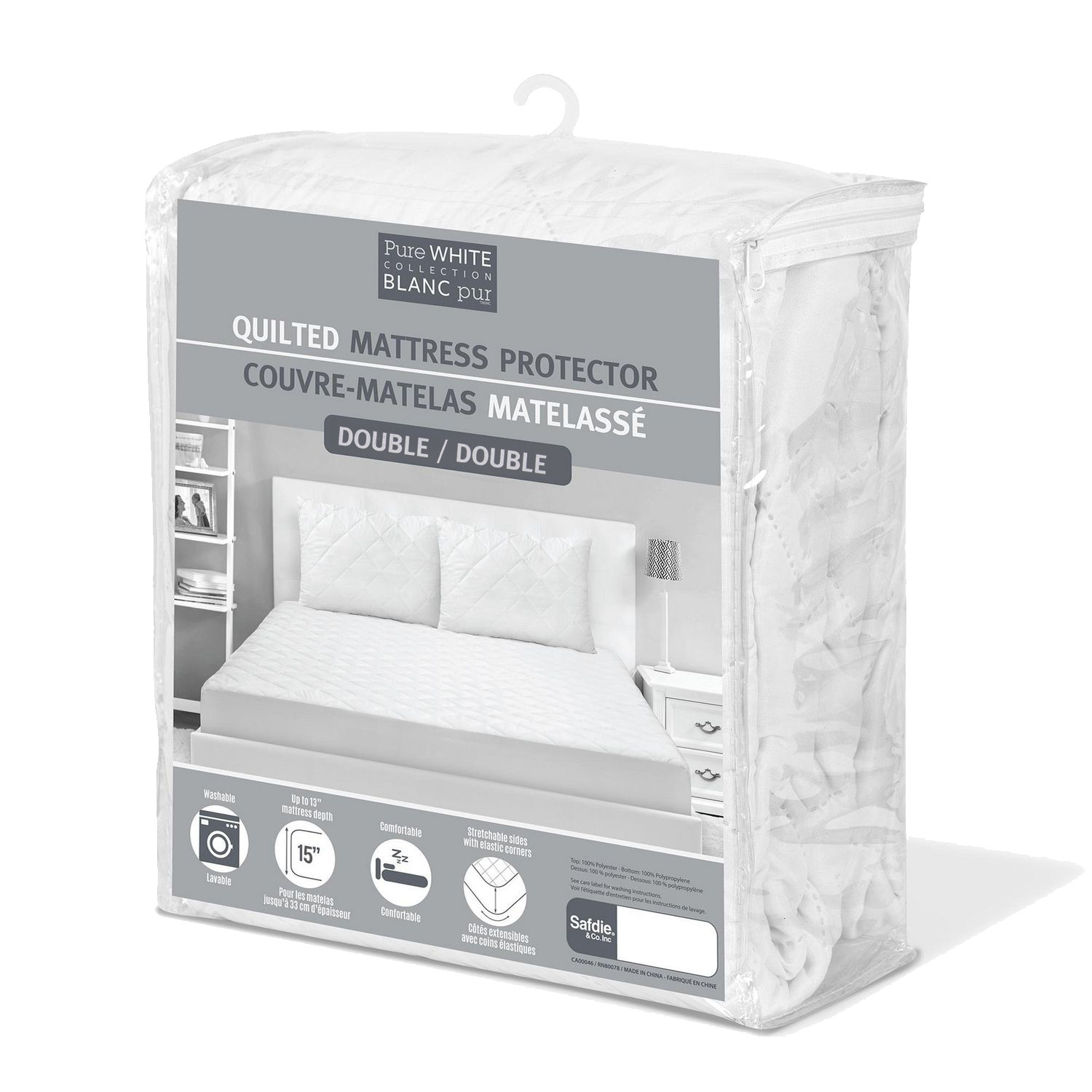 Pure White Collection - Quilted mattress protector, double