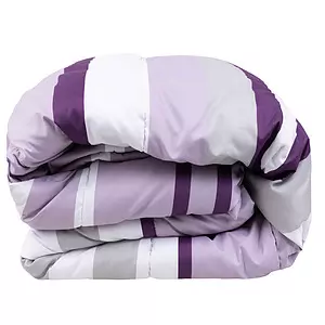 Purple and white stripe print comforter, queen
