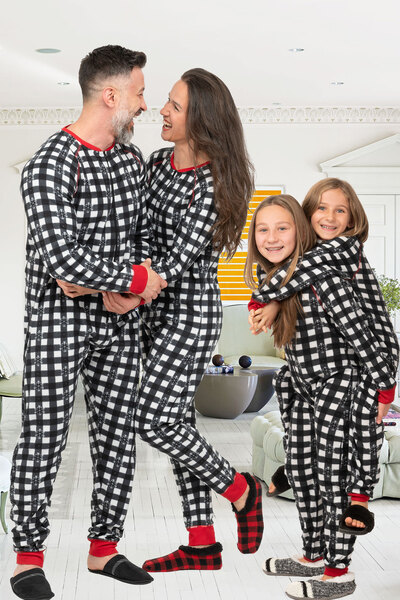 Pyjamas une-pièce assortis pour la famille - Carreaux de buffle blanc