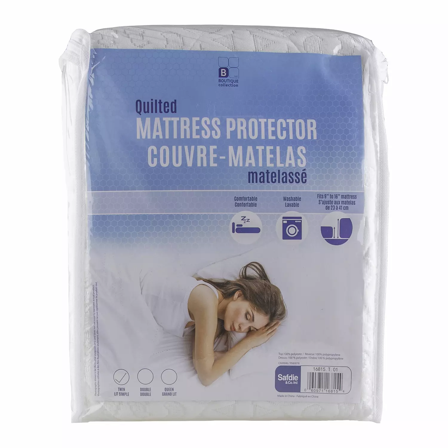 Quilted mattress protector, twin