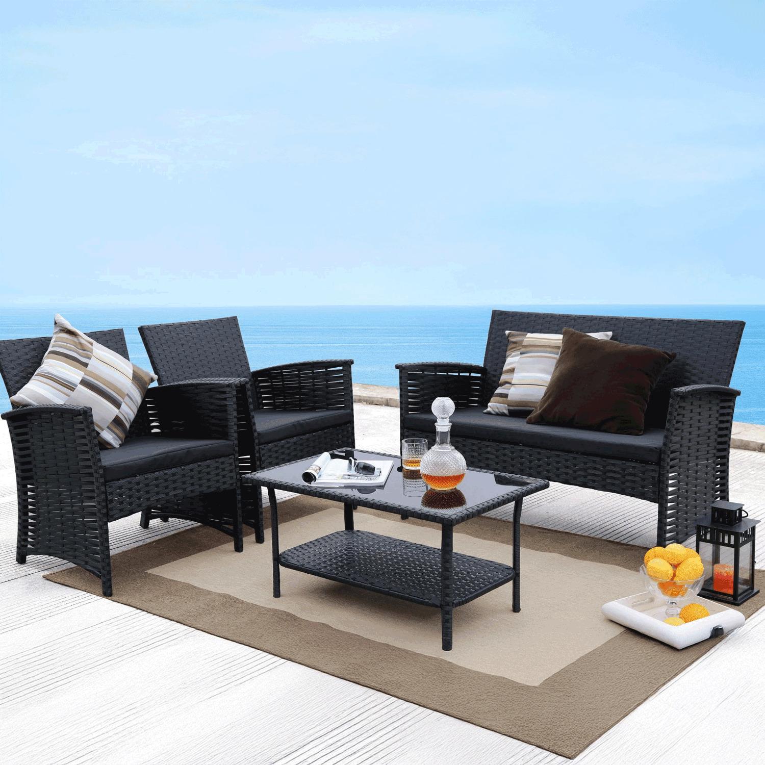 Rattan lounge set, 4 pcs