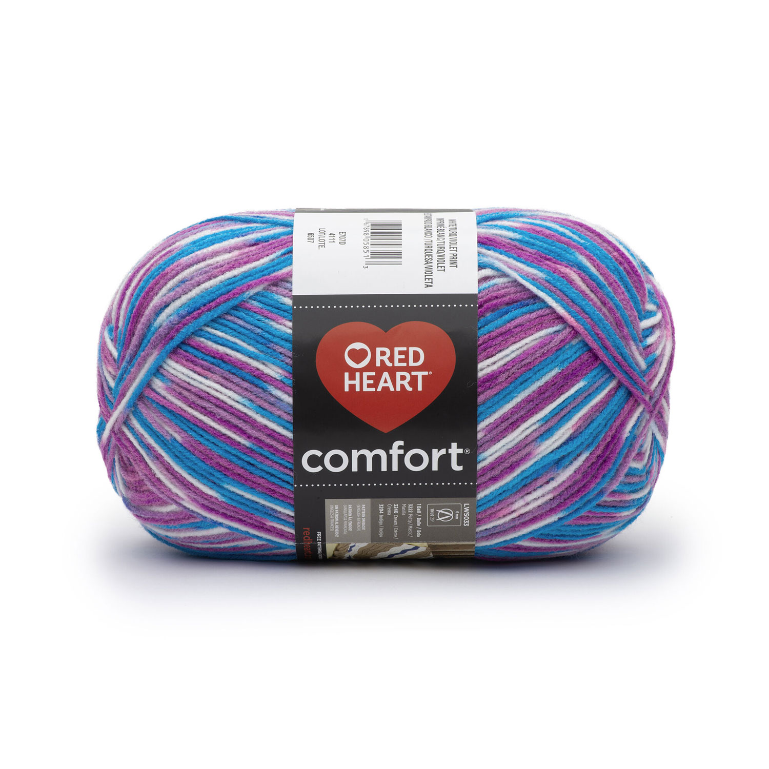 Red Heart Comfort - Yarn, white/turq/violet print