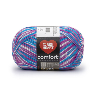 Red Heart Comfort - Yarn, white/turq/violet print
