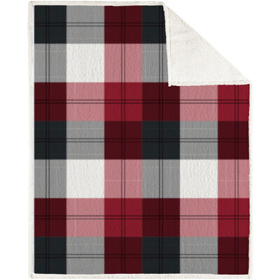 Red plaid throw blanket with sherpa backing, 48"x60"