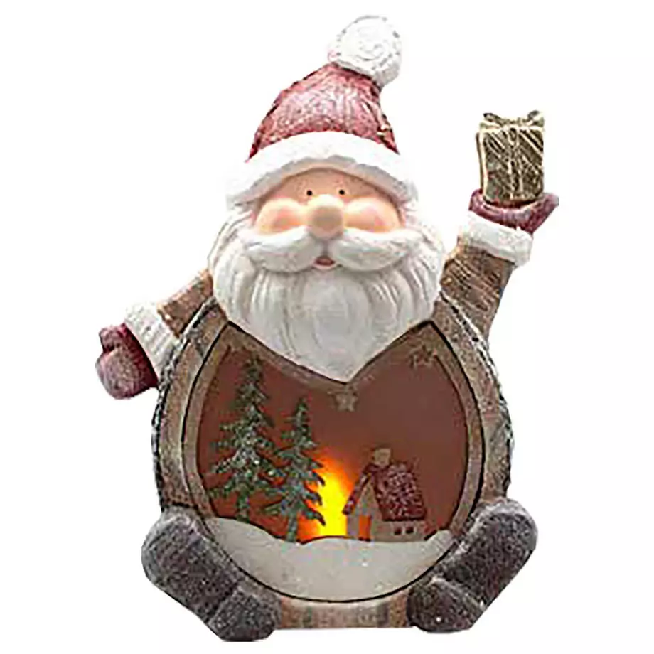 Resin Santa Claus figurine with flame, 15"