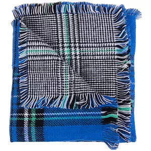 Reversible plaid print blanket scarf with soft frayed ends
