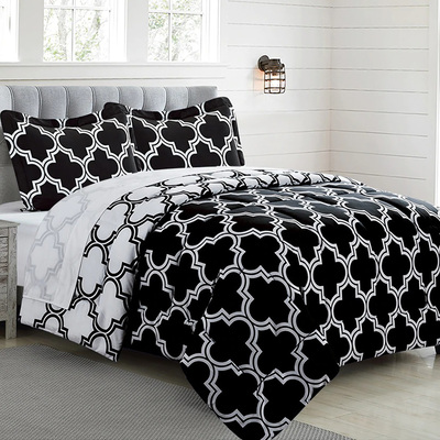 Reversible print, down alternative comforter set - Black & white Trellis