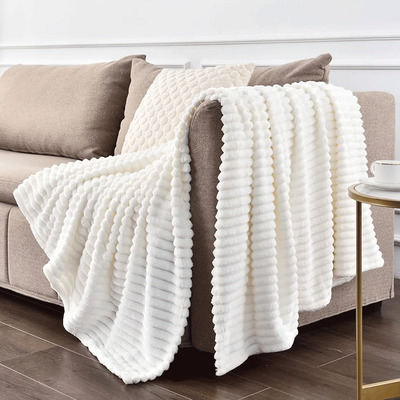 Ribbed flannel blanket throw - Snowy white