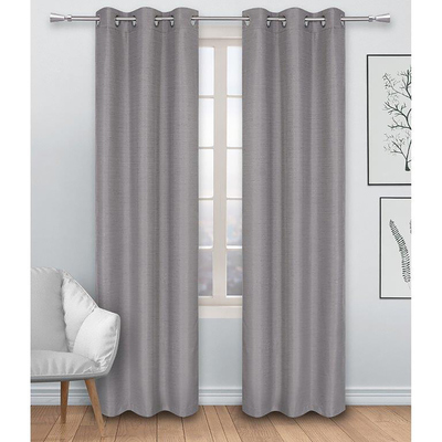 Room darkening linen curtain with metal grommets, 37"x84" - Grey