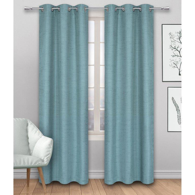 Room darkening linen curtain with metal grommets, 37"x84" - Teal