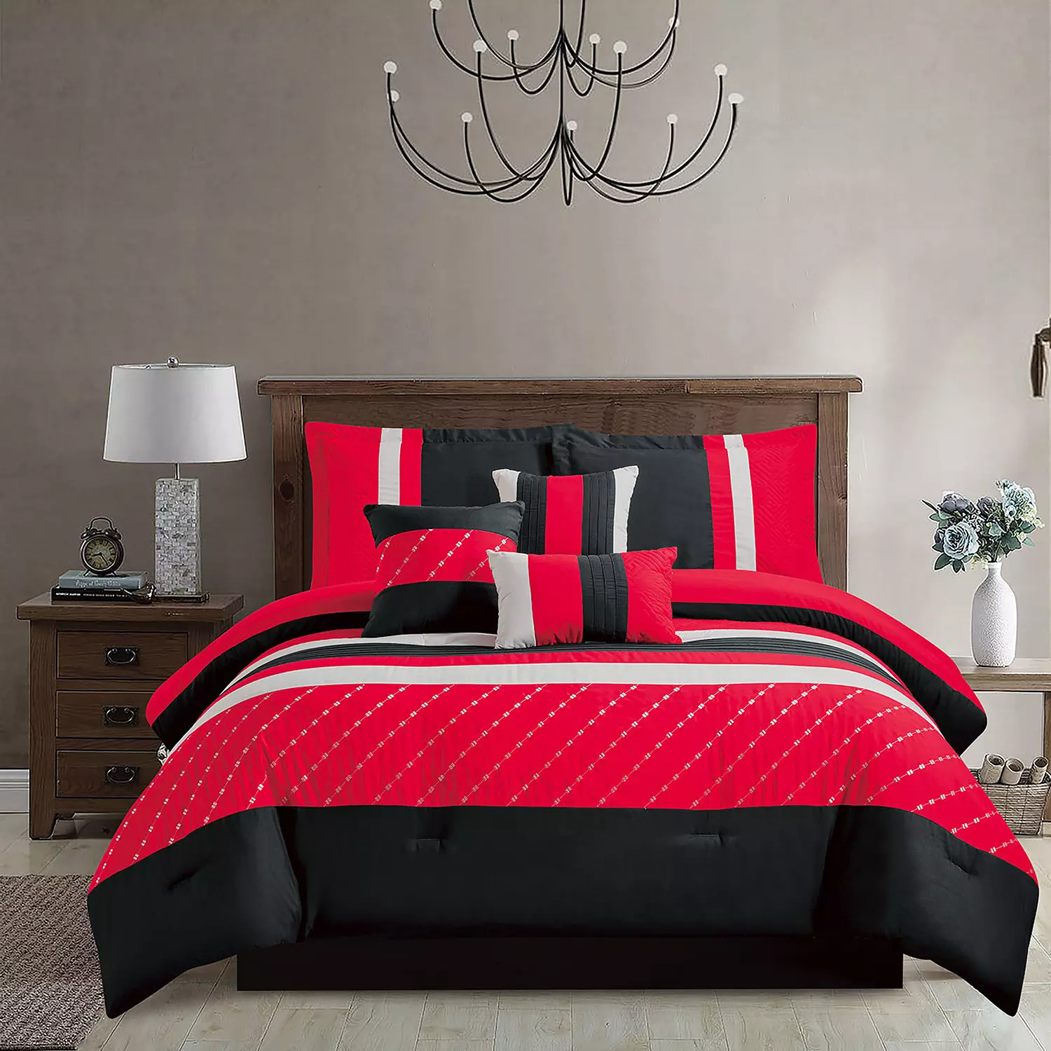 Rosso, 7 pcs striped comforter set, king