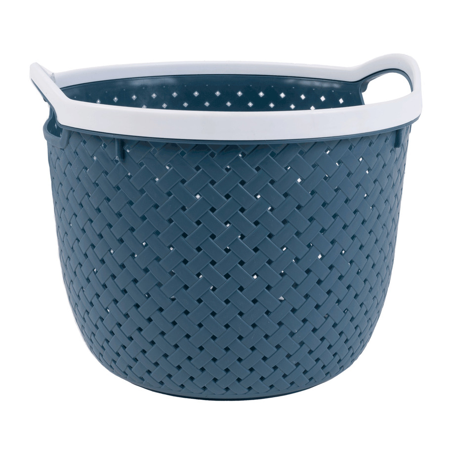 Round plastic storage basket with handles