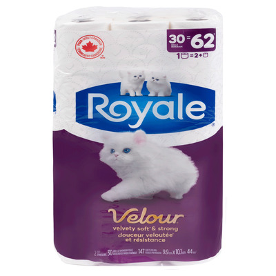 Royale - Papier hygiénique Velour 2 épaisseurs, paq. de 30