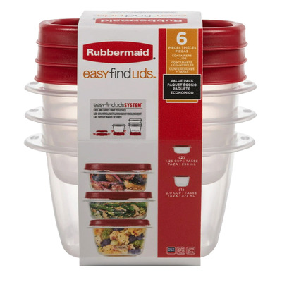 Rubbermaid - Easy Find Lids - Contenants pour aliments avec couvercles, paq. de 3 - Format écono (2) 296 ml, (1) 473ml