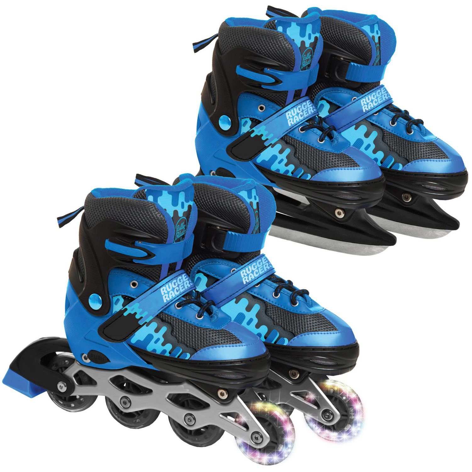Rugged Racers Roller et patin à glace réglables et convertibles pour enfants - Moyen