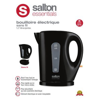 Salton - Bouilloire électrique sans fil, noir, 1.7L