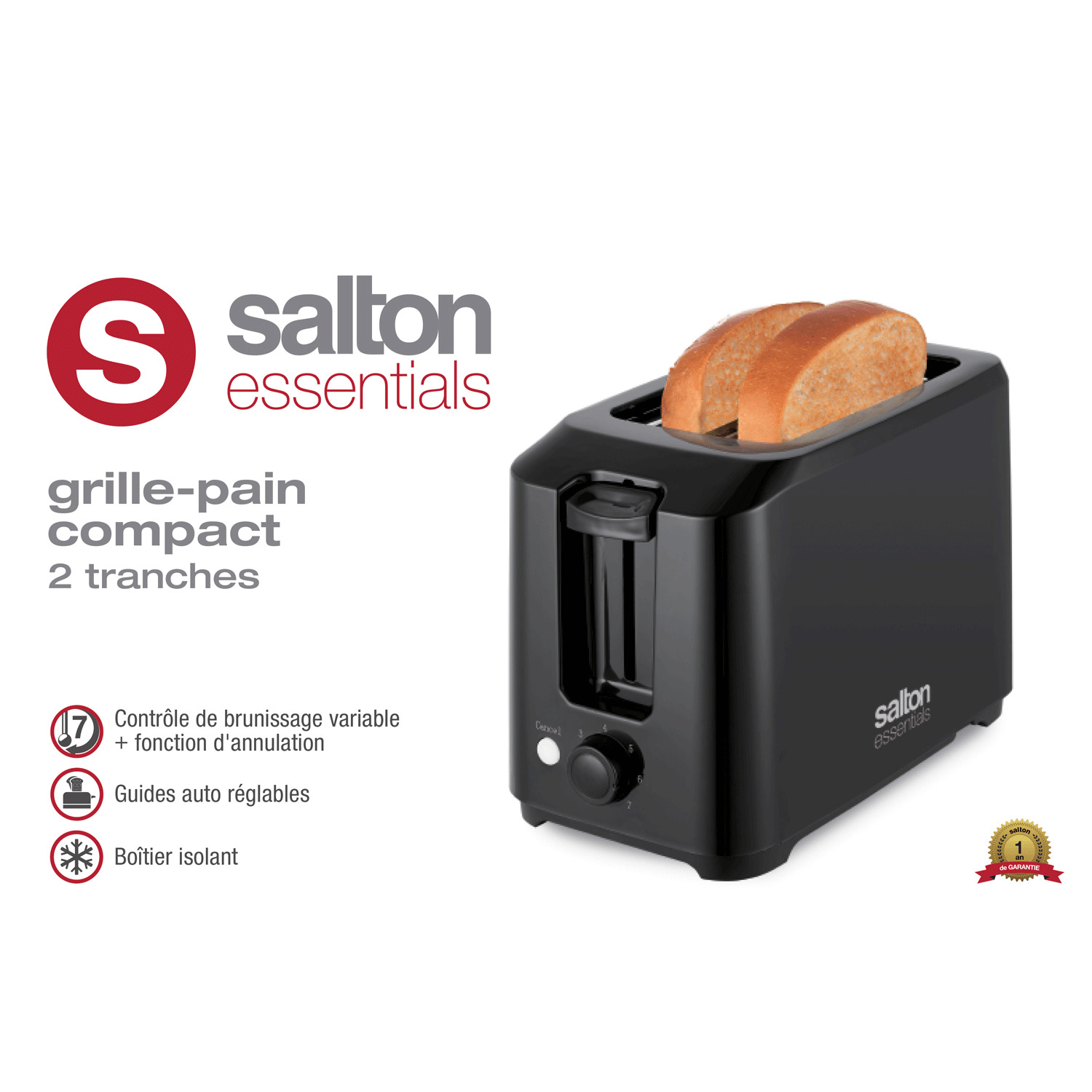 Salton - Grille-pain compact, 2 tranches, noir. Colour: black, Fr