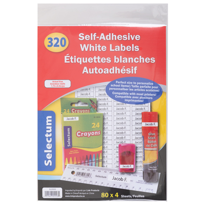 Self-adhesive white labels, pk. of 320 - 1.75" x 0.5"