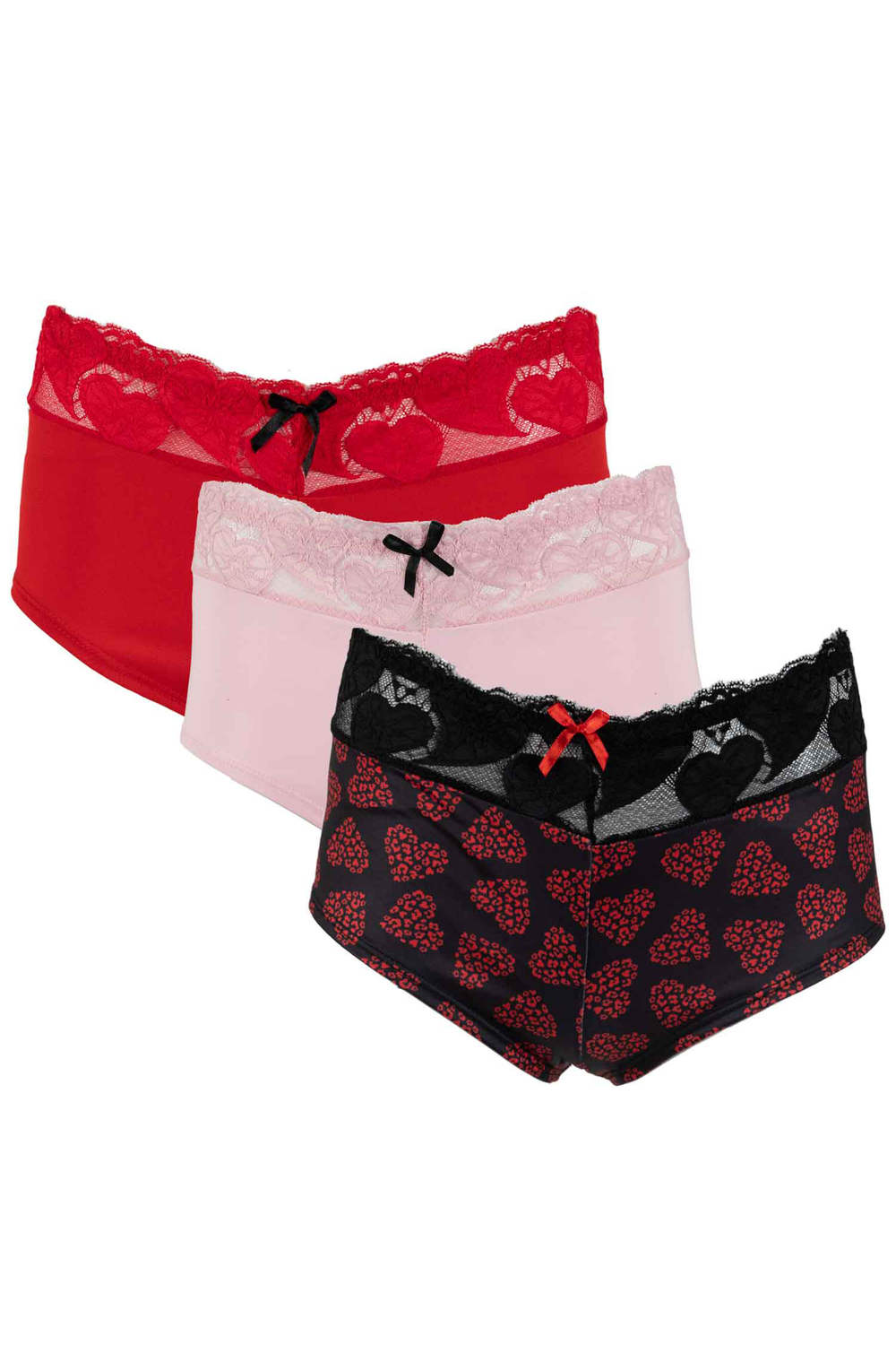 Set of 3 cotton boyshort underwear with elasticized lace waistband