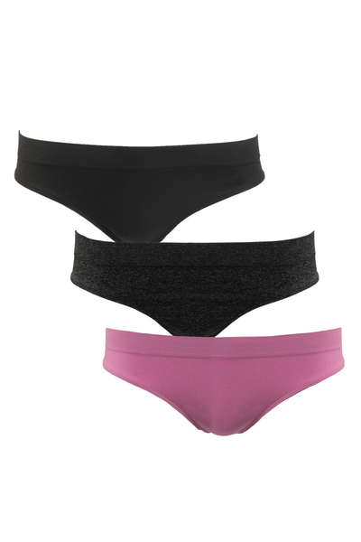 Set of 3 seamless thongs - Charcoal, pink & black