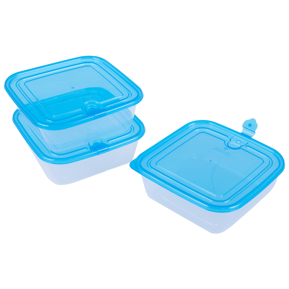 Set of 3 square food containers with air vent - Blue
